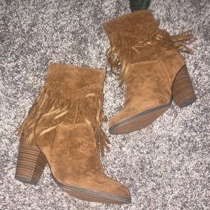 Brown fringe booties